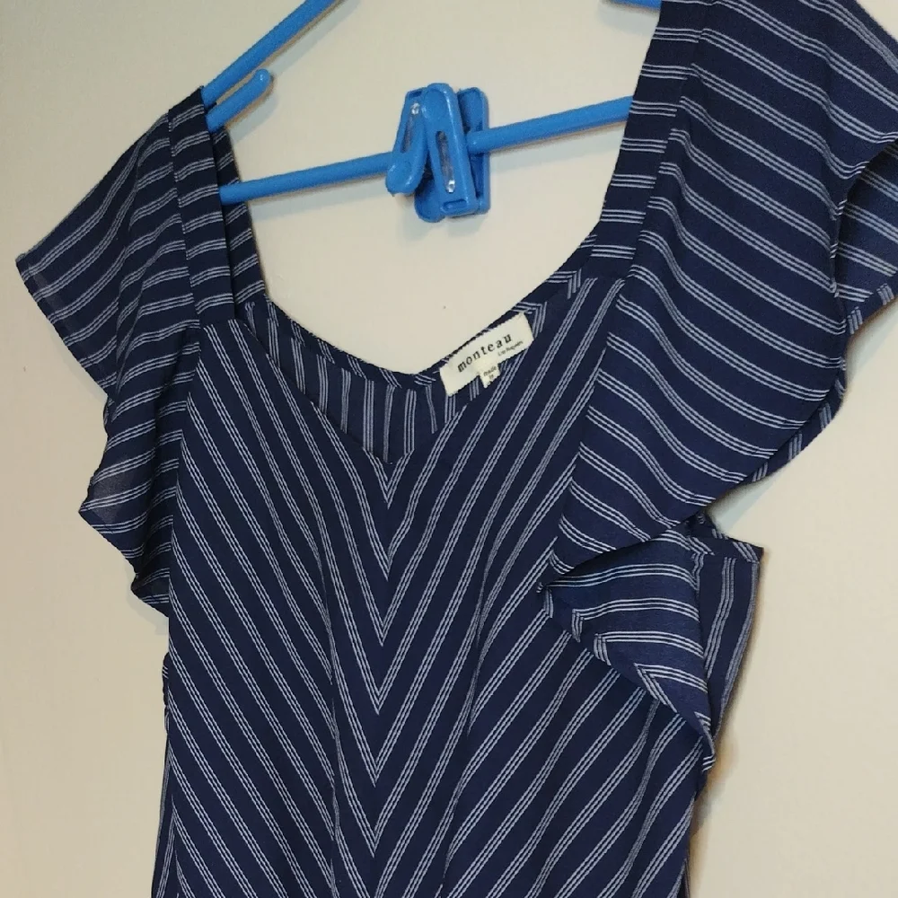 Chic Navy Striped Blouse with Tie Front - Picture 12 of 12